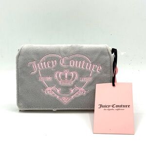 Juicy Couture NWT! Girlie Double-Sided Trifold Wallet Gray Velour + White